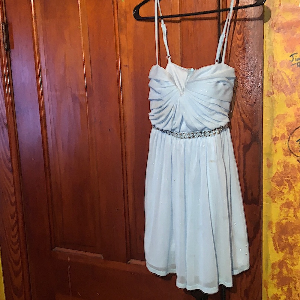 A light blue sparkly sweetheart dress. From Charlotte Russe size small.